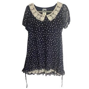 La Chapelle Mini Dress Polka Dot Lace Coquette Victorian Cottagecore Peter Pan M